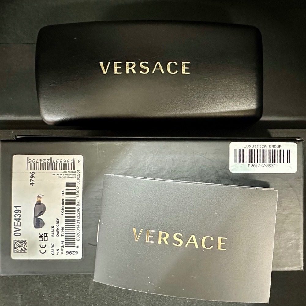 Versace VE4391, wide, high-bridge fit, Black w/ Dark Grey Lens Sunglasses